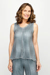 Top Ligne Jean Terry Tank in Pewter.  Soft terry tank with distressed denim look.  Scoop neck sleeveless with center raised seam top stitched in silver.  Silver top stitching at neck and armhole and hem.  A line shape.  Relaxed fit._t_60954245202286