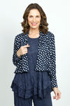 Top Ligne Polka Dot Seam Shrug in Navy.  Crinkle fabric open front shrug.  Long sleeves.  Sewn edges.  High low hem.  Relaxed fit._t_52871689404782