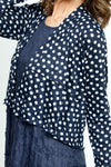 Top Ligne Polka Dot Seam Shrug in Navy.  Crinkle fabric open front shrug.  Long sleeves.  Sewn edges.  High low hem.  Relaxed fit._t_52871689437550