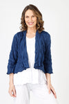 Top Ligne Crinkle Crop Cardigan in Navy.  Lightly textured crop open front cardigan with draped neckline.  3/4 length draped sleeve.  Relaxed fit._t_59845674729838