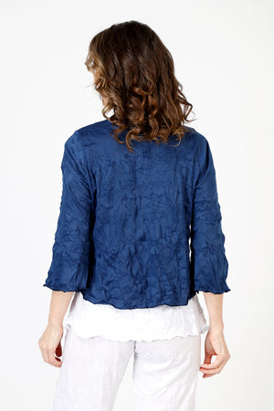Top Ligne Crinkle Crop Cardigan in Navy.  Lightly textured crop open front cardigan with draped neckline.  3/4 length draped sleeve.  Relaxed fit._59845674697070