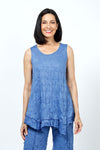 Top Ligne Crinkle Solid Tank in Indigo.  Scoop neck crinkle sleeveless a line tank.  Asymmetric inset at hem.  Relaxed fit._t_35194829045960
