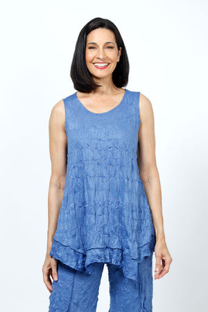 Top Ligne Crinkle Solid Tank in Indigo.  Scoop neck crinkle sleeveless a line tank.  Asymmetric inset at hem.  Relaxed fit._35194829045960