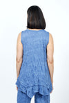 Top Ligne Crinkle Solid Tank in Indigo. Scoop neck crinkle sleeveless a line tank. Asymmetric inset at hem. Relaxed fit._t_35194828882120