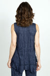 Top Ligne Crinkle Solid Tank in Navy.  Scoop neck crinkle sleeveless a line tank.  Asymmetric inset at hem.  Relaxed fit._t_52871707951470