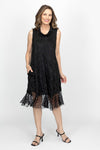 Top Ligne Cowl Mesh Crinkle Dress in Black.  Cowl neck crinkle with black mesh and black dot flounce at hem.  Sleeveless with center front seam.  Relaxed fit._t_61393668211054
