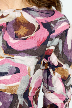 Top Ligne Crinkle Seamed Floral Tee in Purple Multi.  Crew neck long sleeve crinkle top.  Riased center seam.  Sewn edges.  Curved hem.  Relaxed fit._52871692517742