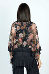 Top Ligne Flora Scrolls Sheer Top in Black with Multi floral print.  Crew neck sheer boxy top with 3/4 dolman sleeve.  Solid black crinkle inset at hem and cuff.  Sharkbite hem.  Oversized fit._t_52912094871918
