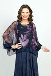 Top Ligne Floral Tie Dye Sheer Top in Purple Multi.  Sheer oversized boxy mesh top with crinkle inset at hem and cuff.  Sharkbite hem.  _t_52893990453614