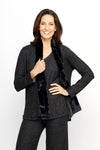 Top LigneSoft Knit Open Cardigan with Fur Trim in Black.  Heathered knit with open front and long sleeves.  Color matched faux fur trim around neckline and front.  Sewn edges.  Relaxed fit._t_61516745408878