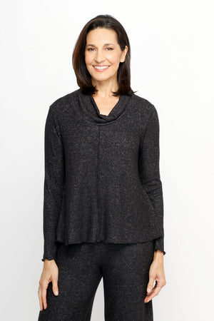 Top Ligne Soft Knit Seamed Cowl in Black. Heathered cowl neck long sleeve top with raised center seam.  Sewn edges.  Relaxed fit._61516727583086