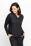 Top Ligne Soft Knit Seamed Cowl in Black. Heathered cowl neck long sleeve top with raised center seam.  Sewn edges.  Relaxed fit._t_61516727615854