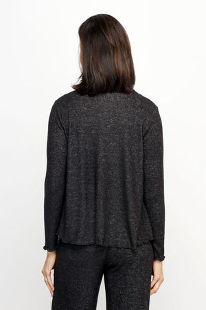 Top Ligne Soft Knit Seamed Cowl in Black. Heathered cowl neck long sleeve top with raised center seam.  Sewn edges.  Relaxed fit._61516727648622