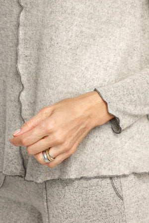 Top Ligne Soft Knit Seamed Cowl in Oat. Cowl neck long sleeve top with raised center seam.  Contrast color sewn edges.  Relaxed fit._61516727746926