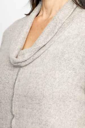 Top Ligne Soft Knit Seamed Cowl in Oat. Cowl neck long sleeve top with raised center seam.  Contrast color sewn edges.  Relaxed fit._61516727779694