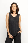 Top Ligne Soft Knit Seamed Tank in Black.  Heathered v neck sleeveless tank.  Center front sewn seam.  Solid stitching around neckline, armhole and hem.  Relaxed fit._t_61516734693742