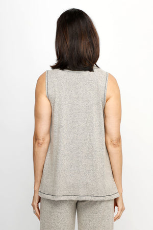 Top Ligne Soft Knit Seamed Tank in Oat.  V neck sleeveless tank.  Center front sewn seam.  Contrast stitching around neckline, armhole and hem.  Relaxed fit._61516734792046