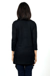 Ten Oh 8 Ribbed Tank & Cardigan Set in Black. Ribbed v neck tank with smaller rib trim at neck and armhole. Open shawl collar cardigan with vertical rib through body. Horizontal rib insert at back wraps to front creating swing shape. One size fits many._t_34621588832456