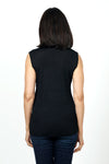 Ten Oh 8 Ribbed Tank & Cardigan Set in Black. Ribbed v neck tank with smaller rib trim at neck and armhole. Open shawl collar cardigan with vertical rib through body. Horizontal rib insert at back wraps to front creating swing shape. One size fits many._t_34621589127368