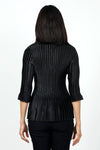 Top Ligne Solid Pleated Top in Black. Open v neck top with pointed collar. Vertical pleating. 3/4 pleated sleeve. One size fits many. Relaxed fit._t_34620959228104