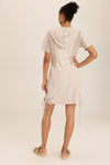 Wearables Linen Lenchen Jacket Dress in Ripple.  Zip front dress with convertible collar and attached hood.  Short sleeves. Jersey inset panels on front. Deep pouch pockets.  Side ties.  Classic fit._t_60008592933230