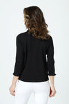 Top Ligne Ruffle V Neck Tee in Black.  V neck 3/4 sleeve tee with ruffle trim at neck and cuff.  Side slits.  Relaxed fit._t_60003021226350