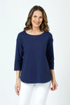 Top Ligne Button Back Top in Navy.  Crew neck 3/4 sleeve top with center  back button placket.  Curved hem.  Relaxed fit._t_60018873598318