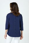 Top Ligne Button Back Top in Navy.  Crew neck 3/4 sleeve top with center  back button placket.  Curved hem.  _t_60018873532782