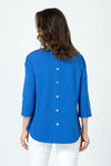 Top Ligne Button Back Top in Royal.  Crew neck 3/4 sleeve top with center  back button placket.  Curved hem.  _t_60018873565550