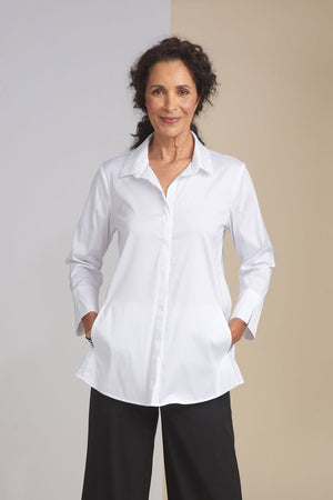 Habitat Perfect Travel Pocket Shirt in White.  Pointed collar button down shirt with 3/4 sleeve with split cuff.  2 front slash pockets.  Shirt tail hem.  Relaxed fit._36031358435528