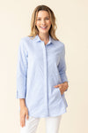 Habitat Perfect Travel Pocket Shirt in Oxford Blue.  Pointed collar button down shirt with 3/4 sleeve with split cuff.  2 front slash pockets.  Shirt tail hem.  Relaxed fit._t_59949863469422