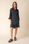Habitat Perfect Travel Cafe Dress in Black.  Pointed collar button down dress.  Shirt tail high low hem.  3/4 sleeve with 2 button cuff.  Relaxed fit._t_59962152649070
