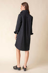 Habitat Perfect Travel Cafe Dress in Black.  Pointed collar button down dress.  Shirt tail high low hem.  3/4 sleeve with 2 button cuff.  Relaxed fit._t_59962152681838