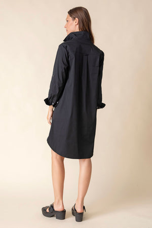 Habitat Perfect Travel Cafe Dress in Black.  Pointed collar button down dress.  Shirt tail high low hem.  3/4 sleeve with 2 button cuff.  Relaxed fit._59962152681838