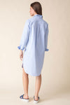 Habitat Perfect Travel Cafe Dress in Oxford Blue.  Pointed collar button down dress.  Shirt tail high low hem.  3/4 sleeve with 2 button cuff.  Relaxed fit._t_59962152616302