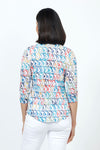 Top Ligne Mixed Directions Crew Top in Multi. Multi colored print with abstract arrows. Crew neck 3/4 sleeve top with curved hem. Relaxed fit._t_35222591373512