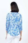 Top Ligne Watercolor Drops Crew in Blue and white. Abstract dots print. Crew neck 3/4 sleeve top with curved hem. Relaxed fit._t_35222538584264