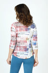 Top Ligne Lines & Patches Crew in Multi.  Bright line print in blocks on a white background.  Crew neck crinkle top with 3/4 sleeve and curved hem.  Relaxed fit._t_59961594708334