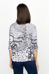 Top Ligne Whimsy Clocks Snap Front Shirt in Black/White.  Abstract mix of geometric prints and whimsical clock faces.  Pointed collar snap front shirt with pairs of red snaps.  3/4 sleeve with split cuff and lace-up detail.  Relaxed fit._t_61205457371502
