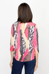 Top Ligne Abstract Animal V Top in Multi.  Bright strokes of red black and brown with white and black animal print.  Banded v neck 3/4 sleeve crinkle top with curved hem.  Relaxed fit._t_61205448786286
