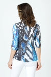 Top Ligne Abstract Animal Snap Front Shirt in Black and Blue.  Pointed collar snap front shirt with blue covered snaps.  3/4 sleeve with split cuff and lace up detail  Relaxed fit._t_59961603752302