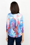 Top Ligne Color Swirls Crew.  Multi swirls of color.  Banded crew neck 3/4 sleeve top.  Crinkle fabric.  Curved hem.  Relaxed fit._t_61205469135214