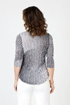 Top Ligne Stripe Combo Crew Neck in Black/White.  Bold striped and geometric print.  Banded v neck with 3/4 sleeve.  Curved hem.  Relaxed fit._t_59835153482094