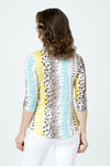Top LIgne Dots & Dashes Crew Top in Gray/Yellow.  Vertical multi colored print with dots and dashes.  Banded crew neck crinkle top  with 3/4 sleeve and curved hem.  Relaxed fit._t_59961620889966
