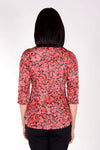 Top Ligne Red Flowers Snap Front Shirt in Red and Black. Pointed collar snap front shirt with red covered snaps. 3/4 sleeve with split cuff and lace detail. Relaxed fit._t_34378563420360