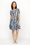 Top Ligne Psychedelic Crinkle Dress in Black/Blue.  Op art abstract print.  Crew neck short sleeve crinkle dress with dropped waist and flounce below.  Side slits.  Relaxed fit._t_61210382762350