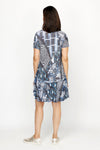 Top Ligne Psychedelic Crinkle Dress in Black/Blue.  Op art abstract print.  Crew neck short sleeve crinkle dress with dropped waist and flounce below.  Side slits.  Relaxed fit._t_61210382729582