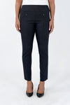 Elliott Lauren Faux Pocket Ankle Pant in Navy. Pull on pant with 3" waistband and faux angled pocket detail at sides with grommet trim. Slim leg. 28 1/2" inseam._t_34452324253896