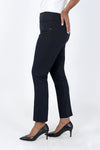 Elliott Lauren Faux Pocket Ankle Pant in Navy. Pull on pant with 3" waistband and faux angled pocket detail at sides with grommet trim. Slim leg. 28 1/2" inseam._t_34452324384968