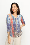 Top Ligne Color Ripples V Neck in Multi.  Vertical rippled stripes in multi colors.  V neck crinkle top with 3/4 sleeve.  Curved hem.  Relaxed fit._t_61704101200238